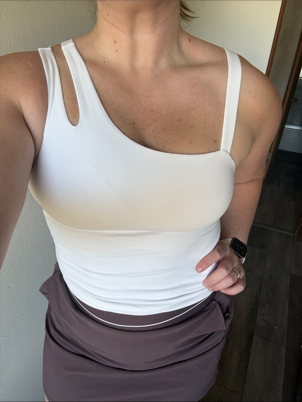 White Asymmetrical Strap Women's Tank Top